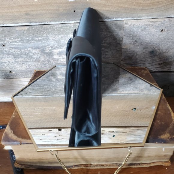 Satin Evening Purse - Black Bow, Snap Closure, Rope Handle - Picture 9 of 10